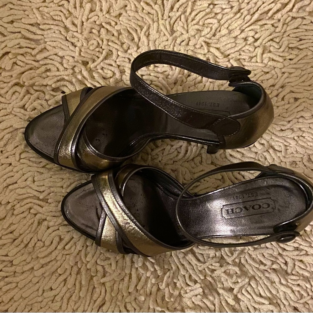 Coach Darrio Metallic Gold & Pewter High Heel Sandals 6 1/2